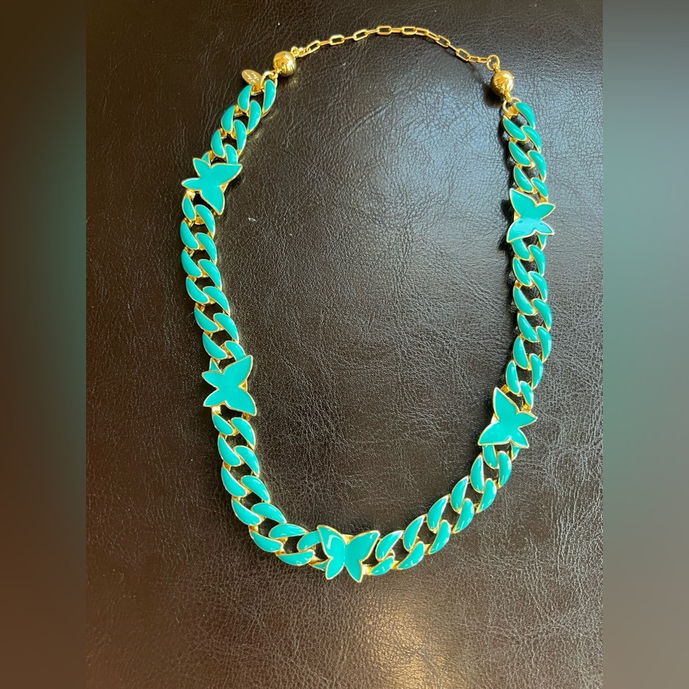 Gold Chain Necklace with Turquoise Butterfly Accents - Women Jewelry